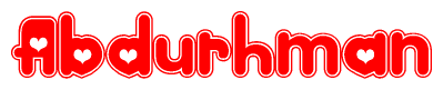 The image displays the word Abdurhman written in a stylized red font with hearts inside the letters.