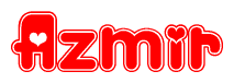 The image is a clipart featuring the word Azmir written in a stylized font with a heart shape replacing inserted into the center of each letter. The color scheme of the text and hearts is red with a light outline.