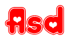 The image displays the word Asd written in a stylized red font with hearts inside the letters.