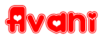 The image displays the word Avani written in a stylized red font with hearts inside the letters.