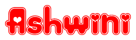 The image is a clipart featuring the word Ashwini written in a stylized font with a heart shape replacing inserted into the center of each letter. The color scheme of the text and hearts is red with a light outline.