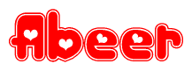 The image displays the word Abeer written in a stylized red font with hearts inside the letters.