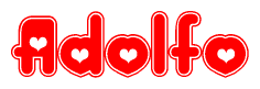 The image displays the word Adolfo written in a stylized red font with hearts inside the letters.