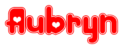 The image displays the word Aubryn written in a stylized red font with hearts inside the letters.