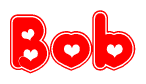 The image is a clipart featuring the word Bob written in a stylized font with a heart shape replacing inserted into the center of each letter. The color scheme of the text and hearts is red with a light outline.