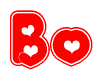 The image is a clipart featuring the word Bo written in a stylized font with a heart shape replacing inserted into the center of each letter. The color scheme of the text and hearts is red with a light outline.