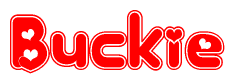 The image is a clipart featuring the word Buckie written in a stylized font with a heart shape replacing inserted into the center of each letter. The color scheme of the text and hearts is red with a light outline.