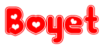 The image displays the word Boyet written in a stylized red font with hearts inside the letters.