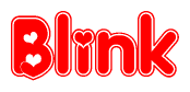 The image is a clipart featuring the word Blink written in a stylized font with a heart shape replacing inserted into the center of each letter. The color scheme of the text and hearts is red with a light outline.