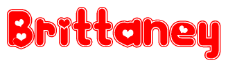 The image is a clipart featuring the word Brittaney written in a stylized font with a heart shape replacing inserted into the center of each letter. The color scheme of the text and hearts is red with a light outline.