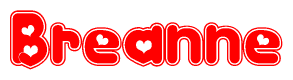 The image displays the word Breanne written in a stylized red font with hearts inside the letters.