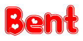 The image is a clipart featuring the word Bent written in a stylized font with a heart shape replacing inserted into the center of each letter. The color scheme of the text and hearts is red with a light outline.