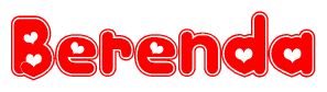 The image is a clipart featuring the word Berenda written in a stylized font with a heart shape replacing inserted into the center of each letter. The color scheme of the text and hearts is red with a light outline.