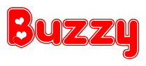 The image displays the word Buzzy written in a stylized red font with hearts inside the letters.