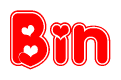 The image displays the word Bin written in a stylized red font with hearts inside the letters.