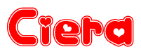 The image is a clipart featuring the word Ciera written in a stylized font with a heart shape replacing inserted into the center of each letter. The color scheme of the text and hearts is red with a light outline.