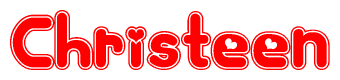 The image is a clipart featuring the word Christeen written in a stylized font with a heart shape replacing inserted into the center of each letter. The color scheme of the text and hearts is red with a light outline.