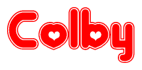 The image displays the word Colby written in a stylized red font with hearts inside the letters.