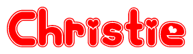 The image is a clipart featuring the word Christie written in a stylized font with a heart shape replacing inserted into the center of each letter. The color scheme of the text and hearts is red with a light outline.