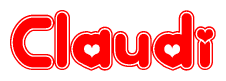 The image is a clipart featuring the word Claudi written in a stylized font with a heart shape replacing inserted into the center of each letter. The color scheme of the text and hearts is red with a light outline.