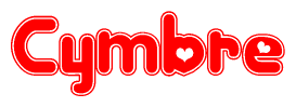 The image is a clipart featuring the word Cymbre written in a stylized font with a heart shape replacing inserted into the center of each letter. The color scheme of the text and hearts is red with a light outline.