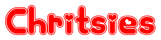 The image displays the word Chritsies written in a stylized red font with hearts inside the letters.
