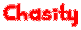 The image displays the word Chasity written in a stylized red font with hearts inside the letters.