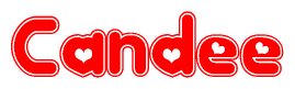 The image displays the word Candee written in a stylized red font with hearts inside the letters.