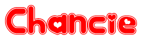 The image displays the word Chancie written in a stylized red font with hearts inside the letters.