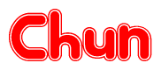 The image is a clipart featuring the word Chun written in a stylized font with a heart shape replacing inserted into the center of each letter. The color scheme of the text and hearts is red with a light outline.