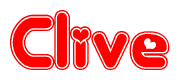 The image displays the word Clive written in a stylized red font with hearts inside the letters.