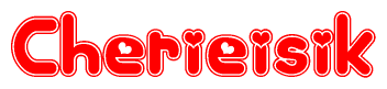The image is a clipart featuring the word Cherieisik written in a stylized font with a heart shape replacing inserted into the center of each letter. The color scheme of the text and hearts is red with a light outline.