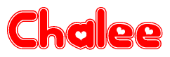 The image displays the word Chalee written in a stylized red font with hearts inside the letters.