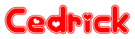 The image is a clipart featuring the word Cedrick written in a stylized font with a heart shape replacing inserted into the center of each letter. The color scheme of the text and hearts is red with a light outline.