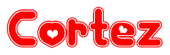 The image is a clipart featuring the word Cortez written in a stylized font with a heart shape replacing inserted into the center of each letter. The color scheme of the text and hearts is red with a light outline.