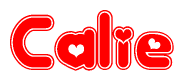 The image displays the word Calie written in a stylized red font with hearts inside the letters.