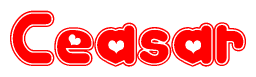 The image displays the word Ceasar written in a stylized red font with hearts inside the letters.