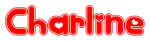 The image displays the word Charline written in a stylized red font with hearts inside the letters.