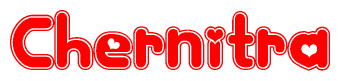 The image displays the word Chernitra written in a stylized red font with hearts inside the letters.