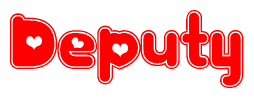 The image is a clipart featuring the word Deputy written in a stylized font with a heart shape replacing inserted into the center of each letter. The color scheme of the text and hearts is red with a light outline.