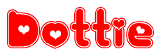 The image displays the word Dottie written in a stylized red font with hearts inside the letters.