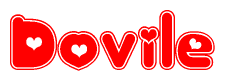 The image displays the word Dovile written in a stylized red font with hearts inside the letters.