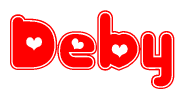 The image displays the word Deby written in a stylized red font with hearts inside the letters.