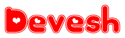 The image displays the word Devesh written in a stylized red font with hearts inside the letters.