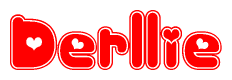 The image displays the word Derllie written in a stylized red font with hearts inside the letters.