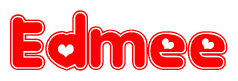 The image is a clipart featuring the word Edmee written in a stylized font with a heart shape replacing inserted into the center of each letter. The color scheme of the text and hearts is red with a light outline.