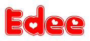 The image displays the word Edee written in a stylized red font with hearts inside the letters.