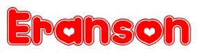 The image is a clipart featuring the word Eranson written in a stylized font with a heart shape replacing inserted into the center of each letter. The color scheme of the text and hearts is red with a light outline.