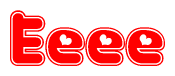 The image displays the word Eeee written in a stylized red font with hearts inside the letters.