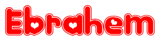 The image is a clipart featuring the word Ebrahem written in a stylized font with a heart shape replacing inserted into the center of each letter. The color scheme of the text and hearts is red with a light outline.